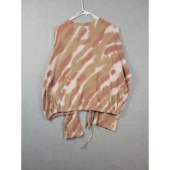 Code X Mode Pink Brown Waffle Knit LS Tie Front Sweater Women's Plus XXL Stretch - Picture 6 of 12